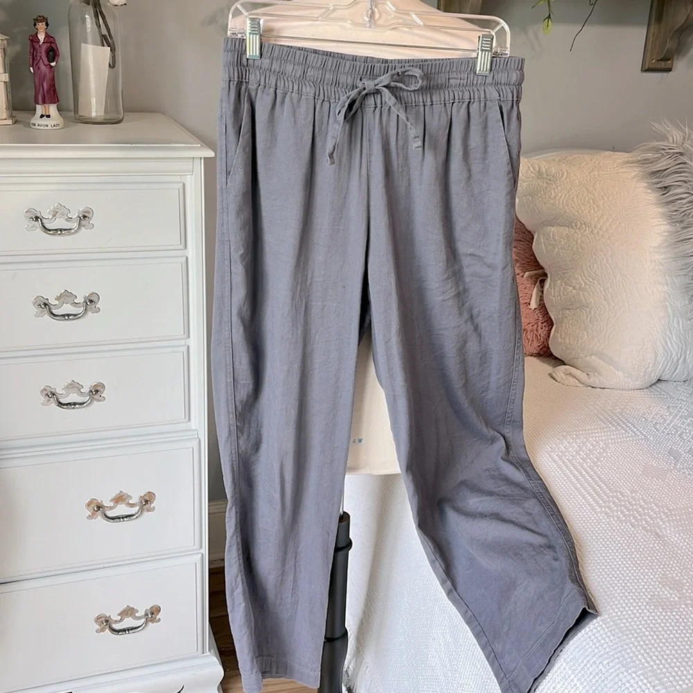 Linen Pants 32 Degrees Cool Elastic Drawstring Lightweight Gray Womens Small